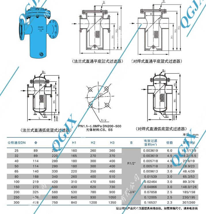 直通平底篮式过滤器